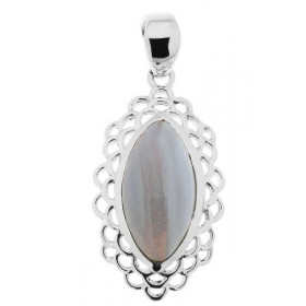 Pendentif Argent Calcédoine Navette 16x8mm