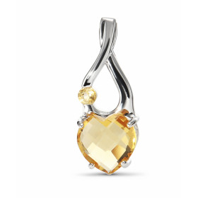 Pendentif Argent Citrine Coeur. Motif Argent serti d'une pierre ronde de 2.5mm et d'une pierre coeur de 8x8mm. Dimensions ...