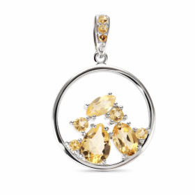 Pendentif Argent Citrine. Motif Rond de 18mm serti de pierres de formes et tailles différentes. Dimensions du pendentif (b...