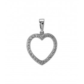 Pendentif en argent rhodié en forme de coeur serti d'oxydes de zirconium. Dimension (bélière incluse) : 14x20mm