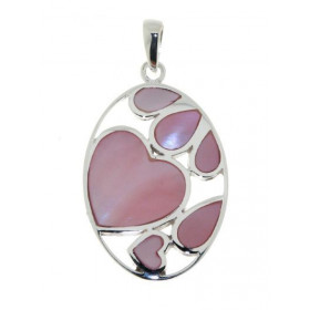 Pendentif Argent 925 Nacre rose Motif ovale 25x18mm coeurs pétales Hauteur (bélière incluse) : 33mm 