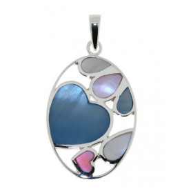 Pendentif Argent 925 Nacre Motif ovale 25x18mm coeurs pétales Hauteur (bélière incluse) : 33mm 