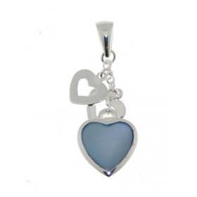 Pendentif Argent 925 Nacre Bleue avec motifs en forme de Coeur. Dimensions du pendentif (bélière incluse): 32 x 12 mm. 