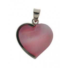 Pendentif Argent 925 Nacre rose , gros coeur de 20x20mm, hauteur totale : 3cm