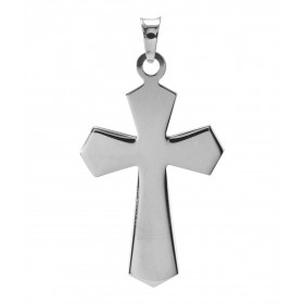 Pendentif argent en forme de croix. Dimension (bélière incluse) : 25x45mm. Epaisseur : 0,7mm