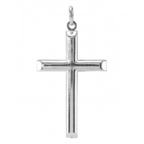 Pendentif argent en forme de croix. Dimension (bélière incluse) : 26x50mm. Epaisseur : 4,2mm