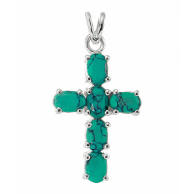 Pendentif Argent 925 Turquoise reconstituée Pendentif forme croix serti 6 pierres 6x4mm Hauteur : 3cm 