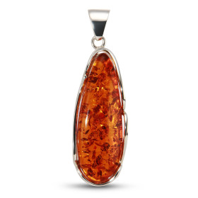 Pendentif argent 925 composé d une ambre forme poire 15x46mm Largeur : 20mm Longueur (bélière incluse) : 63mm Pièce unique