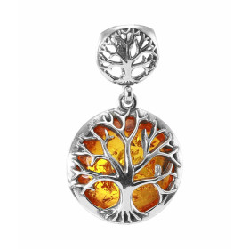  Pendentif argent une ambre 16mm diamètre Pendentif réversible une face ambre une face un arbre vie Ambre couleur cognac D...