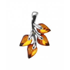 Pendentif argent forme branche Des ambres 8x5mm représentent les feuilles aMbre couleur cognac Dimension du pendentif béli...
