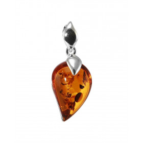 Pendentif argent forme poire inversée 11x17mm Ambre couleur cognac Dimension du pendentif bélière incluse : 11x28mm