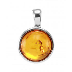 Pendentif argent une ambre ronde 15mm diamètre Ambre couleur cognac Dimension du pendentif bélière incluse : 18x25mm