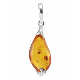 Pendentif argent une ambre 12x22mm Ambre couleur cognac Dimension du pendentif bélière incluse : 36x12mm