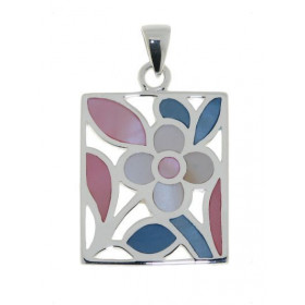 Pendentif Argent Fleur Nacre Tricolore 