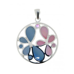 Pendentif Argent Fleurs Nacre Bicolore