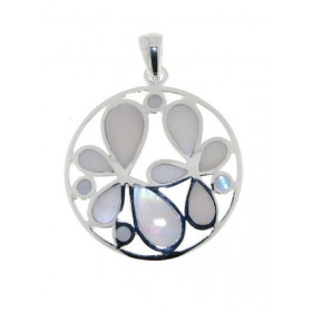 Pendentif Argent 925 Nacre blanche Diamètre du cercle : 22mm Hauteur bélière incluse : 30mm 