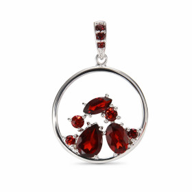 Pendentif Argent Grenat Motif Rond 18mm serti pierres formes tailles différentes Dimensions du pendentif (bélière incluse)...