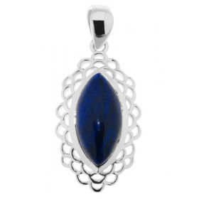 Pendentif en Argent et Lapis Lazuli. Ce pendentif est serti d'une pierre taille marquise mesurant 16x8mm. Elle est mainten...