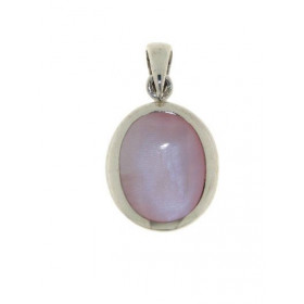Pendentif Argent 925 Nacre , motif ovale 17x15mm, hauteur totale :26mm
