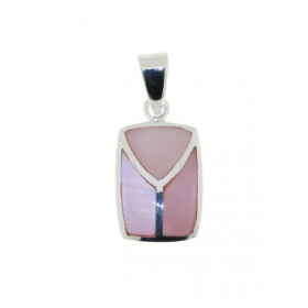 Pendentif en Argent 925 et Nacre rose. Dimensions du rectangle : 15x12mm. Hauteur (bélière incluse) : 25mm. 