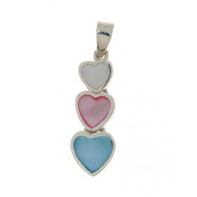 Pendentif Argent 925 Nacre composé 3 petits coeurs, longueur : 3cm