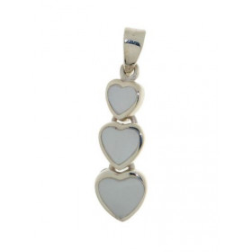 Pendentif Argent 925 Nacre composé 3 petits coeurs, longueur : 3cm