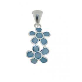 Pendentif Argent 925 Nacre bleue Motif ondulé composé deux fleurs 9x9mm Hauteur (bélière incluse) : 23mm 