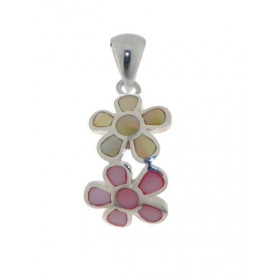 Pendentif Argent 925 Nacre Motif ondulé composé deux fleurs 9x9mm Hauteur (bélière incluse) : 23mm 
