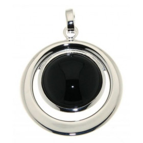 Pendentif Argent 925 Onyx. Pierre ronde taille cabochon de 15mm de diamètre. Dimensions du pendentif (bélière incluse) : 3...