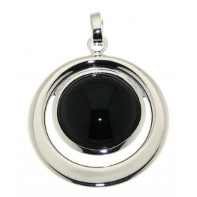 Pendentif Argent 925 Onyx Pierre ronde taille cabochon 15mm diamètre Dimensions du pendentif (bélière incluse) : 35 x 26mm 