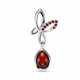Pendentif Argent Papillon Grenat Goutte Motif papillon 14x10mm serti petites pierres rondes Grenat goutte 7x5mm breloque D...