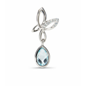 Pendentif Argent Papillon Topaze bleue traitée Goutte Motif papillon 14x10mm serti petites pierres rondes Topaze bleue tra...
