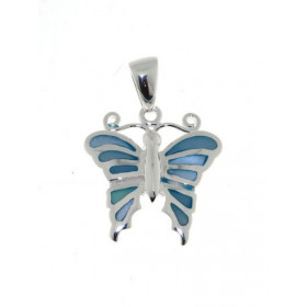 Pendentif Argent 925 Nacre Bleue en forme de papillon. Dimensions du pendentif (bélière incluse): 24 x 18 mm. 