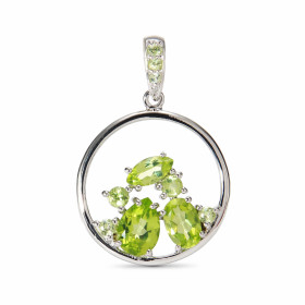 Pendentif Argent Péridot Motif Rond 18mm serti pierres formes tailles différentes Dimensions du pendentif (bélière incluse...