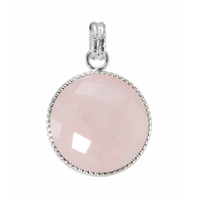 Pendentif en Argent et Quartz Rose. Ce pendentif est serti d'une pierre ronde facettée. La pierre mesure 20mm de diamètre....