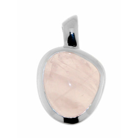 Pendentif Argent 925 Quartz rose , monture moderne sertie d'une pierre de 17x14mm. 