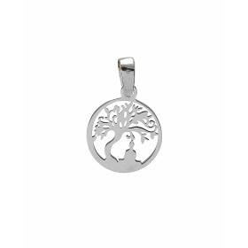 Pendentif en argent rhodié composé d'un arbre de vie dans un cercle de 12mm de diamètre. Longueur bélière incluse : 20mm