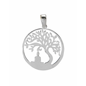 Pendentif argent rhodié composé d un arbre vie dans un cercle 20mm diamètre Longueur bélière incluse : 26mm
