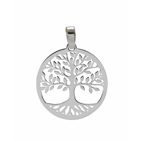 Pendentif argent rhodié composé d un arbre vie dans un cercle 20mm diamètre Longueur bélière incluse : 25mm