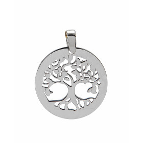 Pendentif en argent rhodié composé d'un arbre de vie dans un cercle de 20mm de diamètre. Longueur bélière incluse : 25mm
