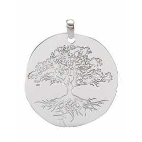 Pendentif argent rhodié composé d un arbre vie dans un cercle 30mm diamètre Longueur bélière incluse : 36mm