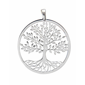 Pendentif argent rhodié composé d un arbre vie dans un cercle 30mm diamètre Longueur bélière incluse : 38mm