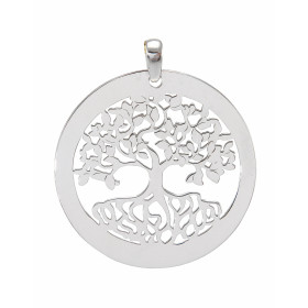 Pendentif argent rhodié composé d un arbre vie dans un cercle 30mm diamètre Longueur bélière incluse : 36mm