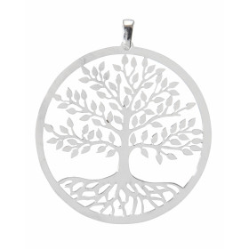 Pendentif argent rhodié composé d un arbre vie dans un cercle 40mm diamètre Longueur bélière incluse : 46mm
