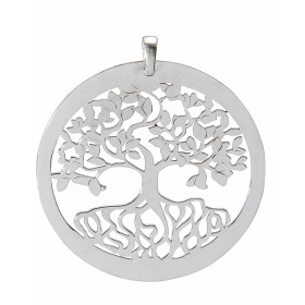 Pendentif argent rhodié composé d un arbre vie dans un cercle 40mm diamètre Longueur bélière incluse : 44mm