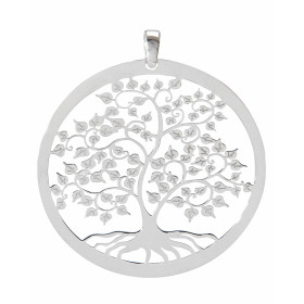 Pendentif argent rhodié composé d un arbre vie dans un cercle 40mm diamètre Longueur bélière incluse : 45mm