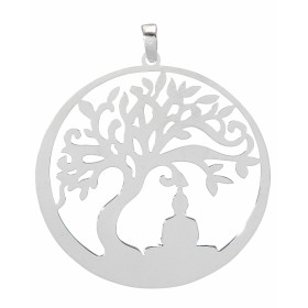 Pendentif argent rhodié composé d un arbre vie dans un cercle 40mm diamètre Longueur bélière incluse : 46mm