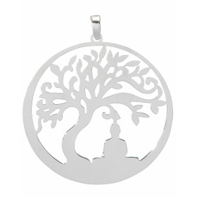 Pendentif argent rhodié arbre de vie et Bouddha 40mm