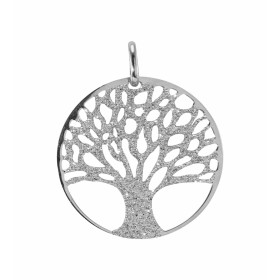 Pendentif en argent rhodié composé d&#39;un arbre de vie pailleté dans un cercle de 28mm de diamètre. Dimensions : 28x34mm