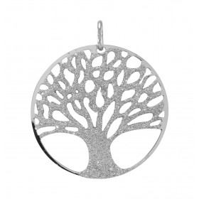 Pendentif Argent Rhodié Arbre De Vie Pailleté 35mm